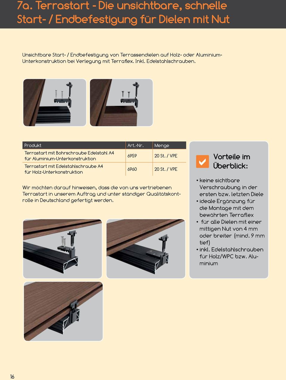 / VPE Terrastart mit Edelstahlschraube A4 für Holz-Unterkonstruktion 6960 20 St.