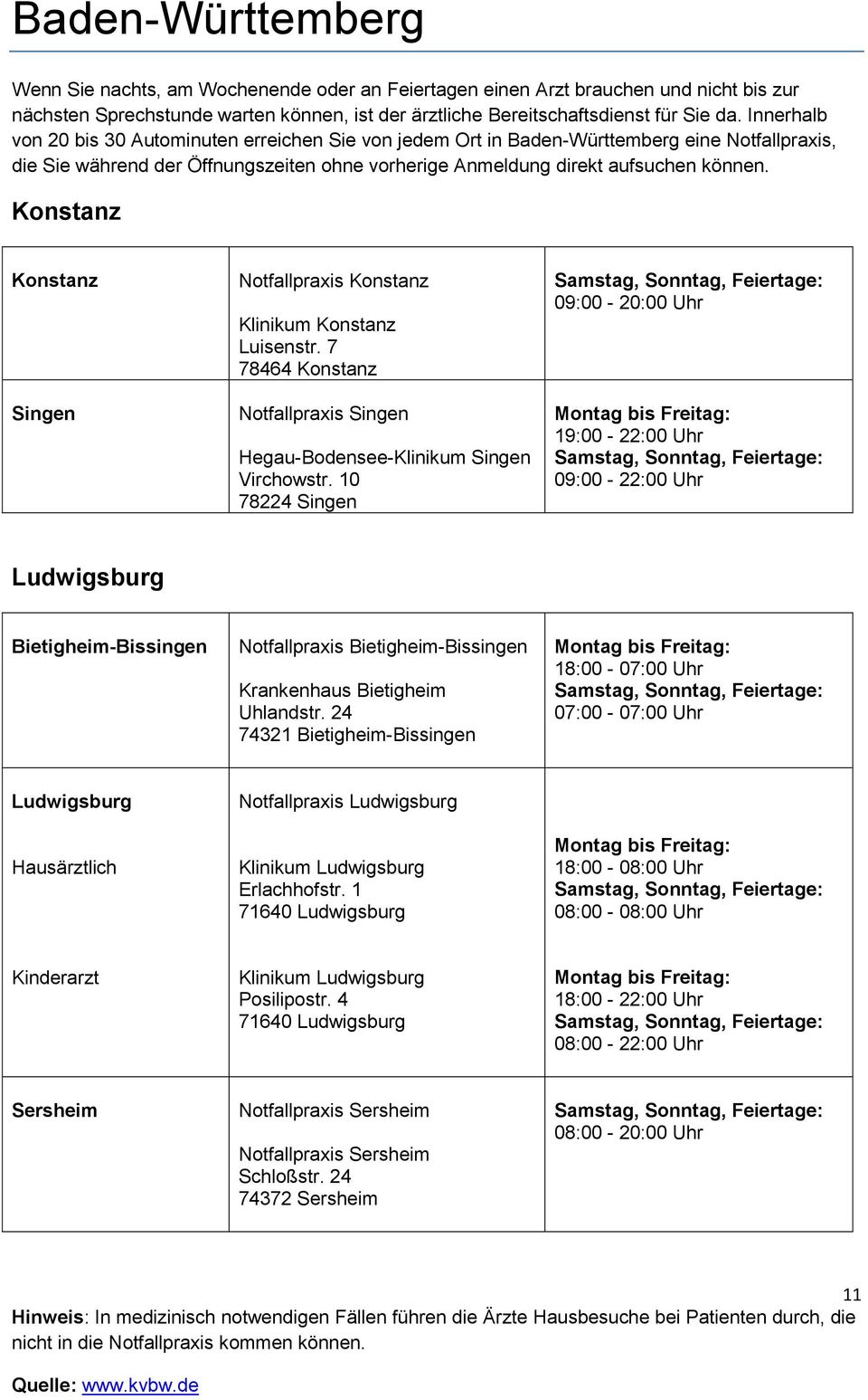 24 74321 Bietigheim-Bissingen 18:00-07:00 Uhr 07:00-07:00 Uhr Ludwigsburg Hausärztlich Notfallpraxis Ludwigsburg Klinikum Ludwigsburg Erlachhofstr.