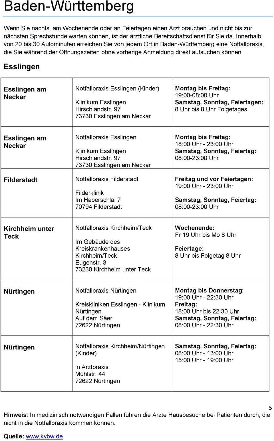 97 73730 Esslingen am Neckar Notfallpraxis Filderstadt Filderklinik Im Haberschlai 7 70794 Filderstadt 18:00 Uhr - 23:00 Uhr 08:00-23:00 Uhr Freitag und vor Feiertagen: 19:00 Uhr - 23:00 Uhr