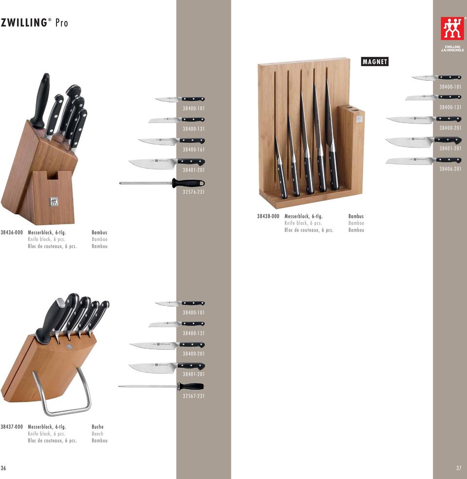 Bambou 38438-000 Messerblock, 6-tlg. Bambus Knife block, 6 pcs. Bamboo Bloc de couteaux, 6 pcs.