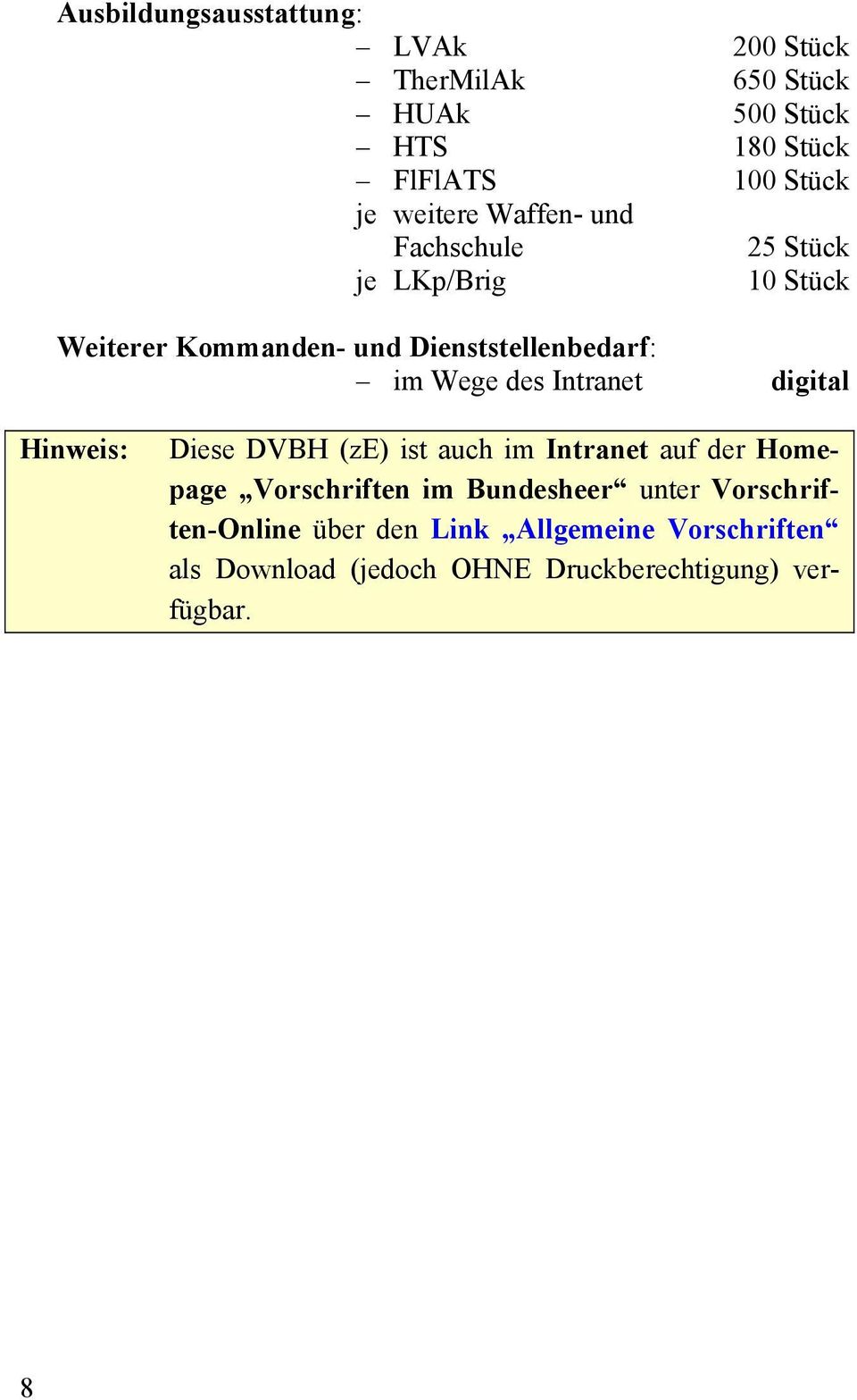 des Intranet digital Hinweis: Diese DVBH (ze) ist auch im Intranet auf der Homepage Vorschriften im Bundesheer