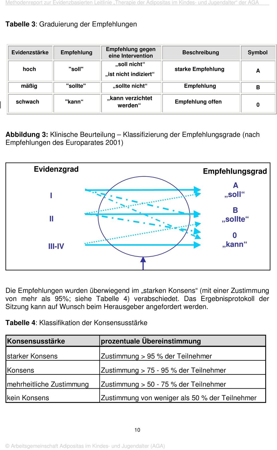 Abbildung 3: Klinische Beurteilung Klassifizierung der Empfehlungsgrade (nach Empfehlungen des Europarates 2001) Evidenzgrad I II III-IV Empfehlungsgrad A soll B sollte 0 kann Die Empfehlungen wurden