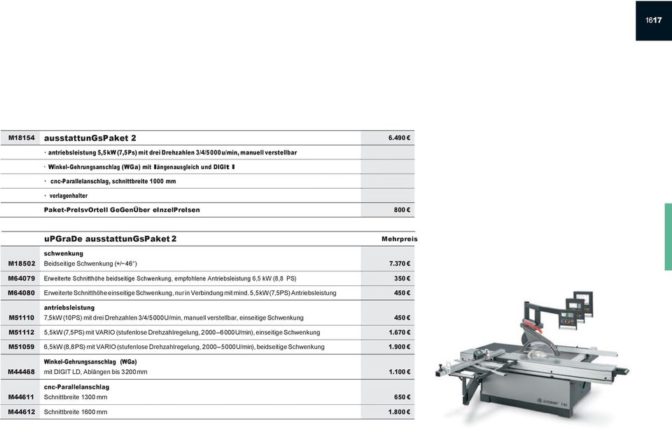 vorlagenhalter Paket-PreIsvOrteIl GeGenÜber einzelpreisen 800 upgrade ausstattungspaket 2 Mehrpreis M18502 schwenkung Beidseitige Schwenkung (+/ 46 ) 7.