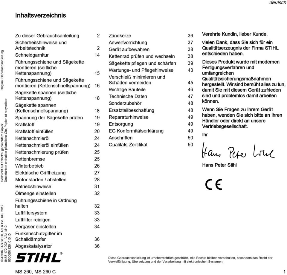 Stihl Ms 260 Gebrauchsanleitung Pdf Kostenfreier Download