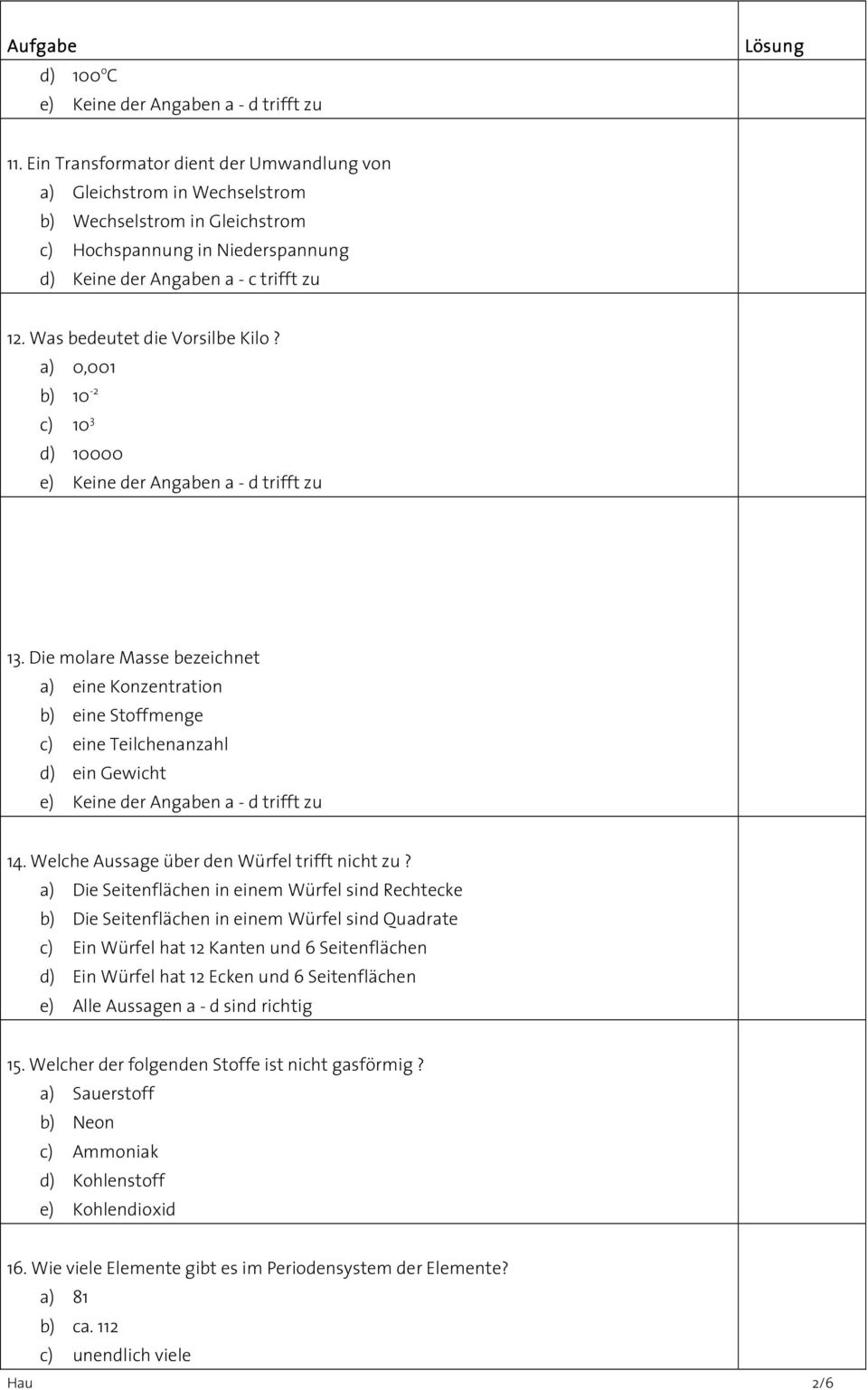 Welche Aussage über den Würfel trifft nicht zu?