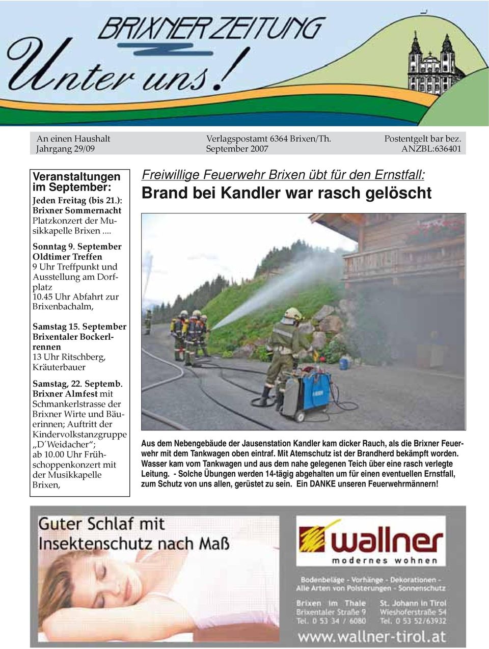45 Uhr Abfahrt zur Brixenbachalm, Freiwillige Feuerwehr Brixen übt für den Ernstfall: Brand bei Kandler war rasch gelöscht Samstag 15.