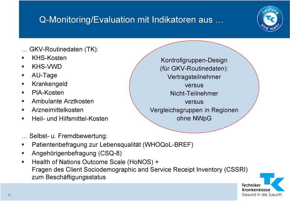 versus Vergleichsgruppen in Regionen ohne NWpG Selbst- u.