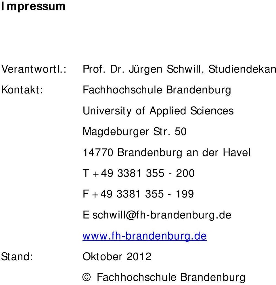 Applied Sciences Magdeburger Str.
