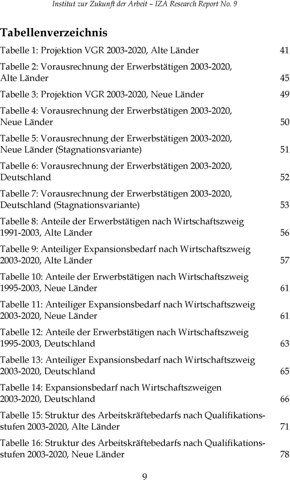 Erwerbstätigen 2003-2020, Deutschland 52 Tabelle 7: Vorausrechnung der Erwerbstätigen 2003-2020, Deutschland (Stagnationsvariante) 53 Tabelle 8: Anteile der Erwerbstätigen nach Wirtschaftszweig