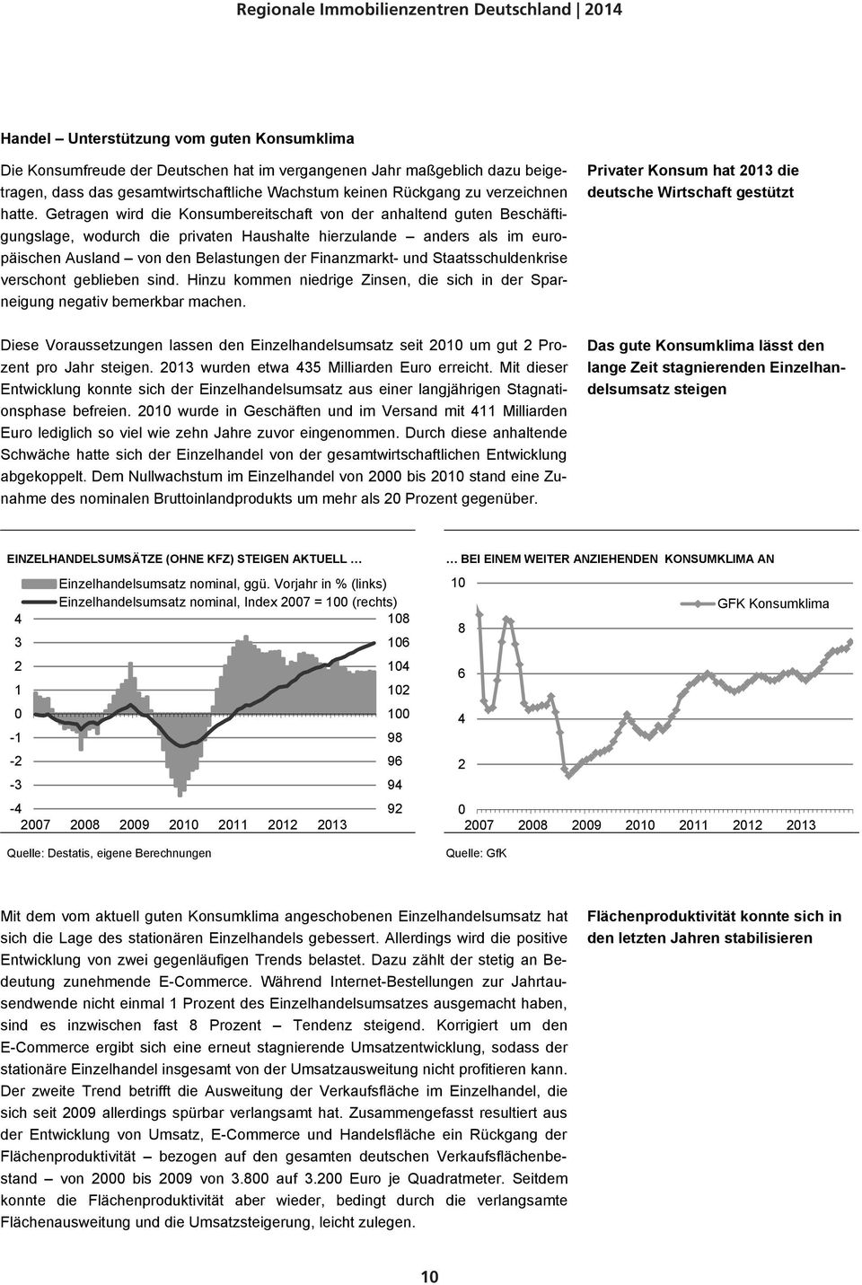 Getragen wird die Konsumbereitschaft von der anhaltend guten Beschäftigungslage, wodurch die privaten Haushalte hierzulande anders als im europäischen Ausland von den Belastungen der Finanzmarkt- und