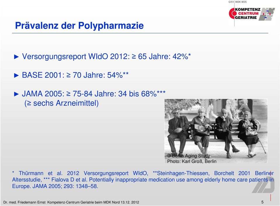 2012 Versorgungsreport WIdO, **Steinhagen-Thiessen, Borchelt 2001 Berliner Altersstudie, *** Fialova D et al.