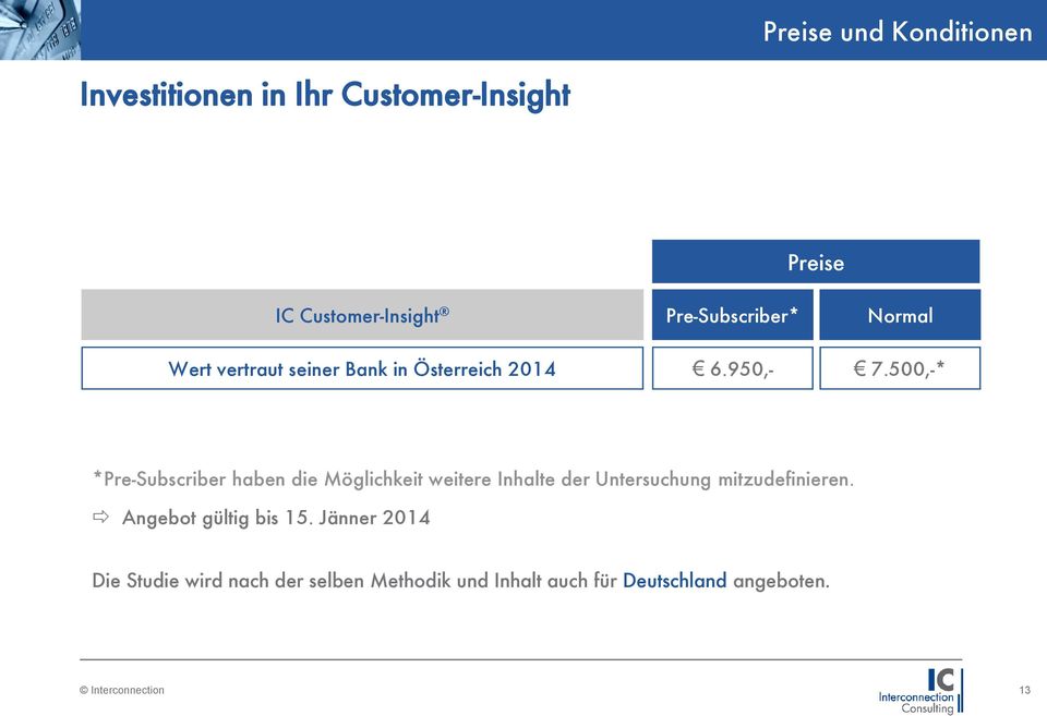 500,-* *Pre-Subscriber haben die Möglichkeit weitere Inhalte der Untersuchung mitzudefinieren.