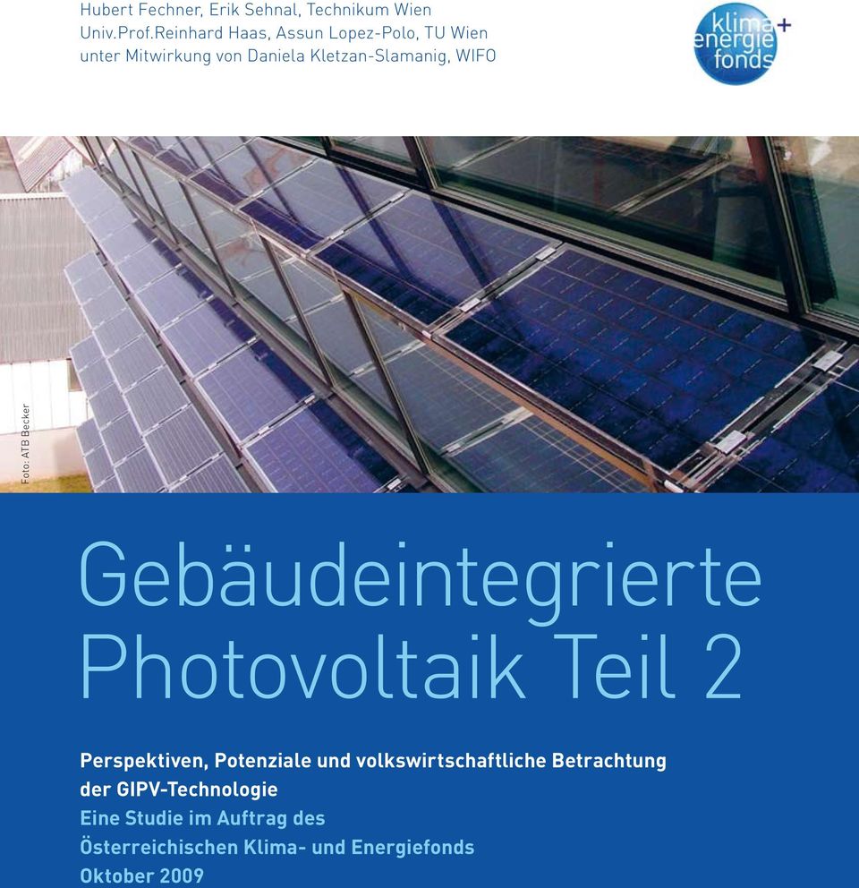 WIFO Foto: ATB Becker Gebäudeintegrierte Photovoltaik Teil 2 Perspektiven, Potenziale und