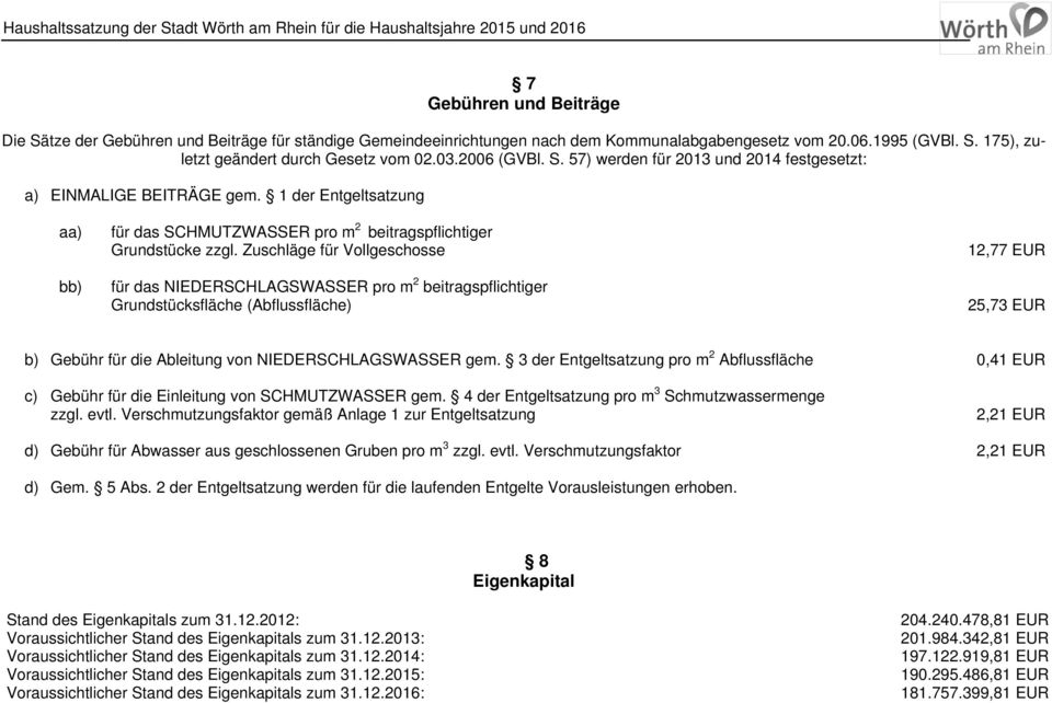 Zuschläge für Vollgeschosse für das NIEDERSCHLAGSWASSER pro m 2 beitragspflichtiger Grundstücksfläche (Abflussfläche) 12,77 EUR 25,73 EUR b) Gebühr für die Ableitung von NIEDERSCHLAGSWASSER gem.