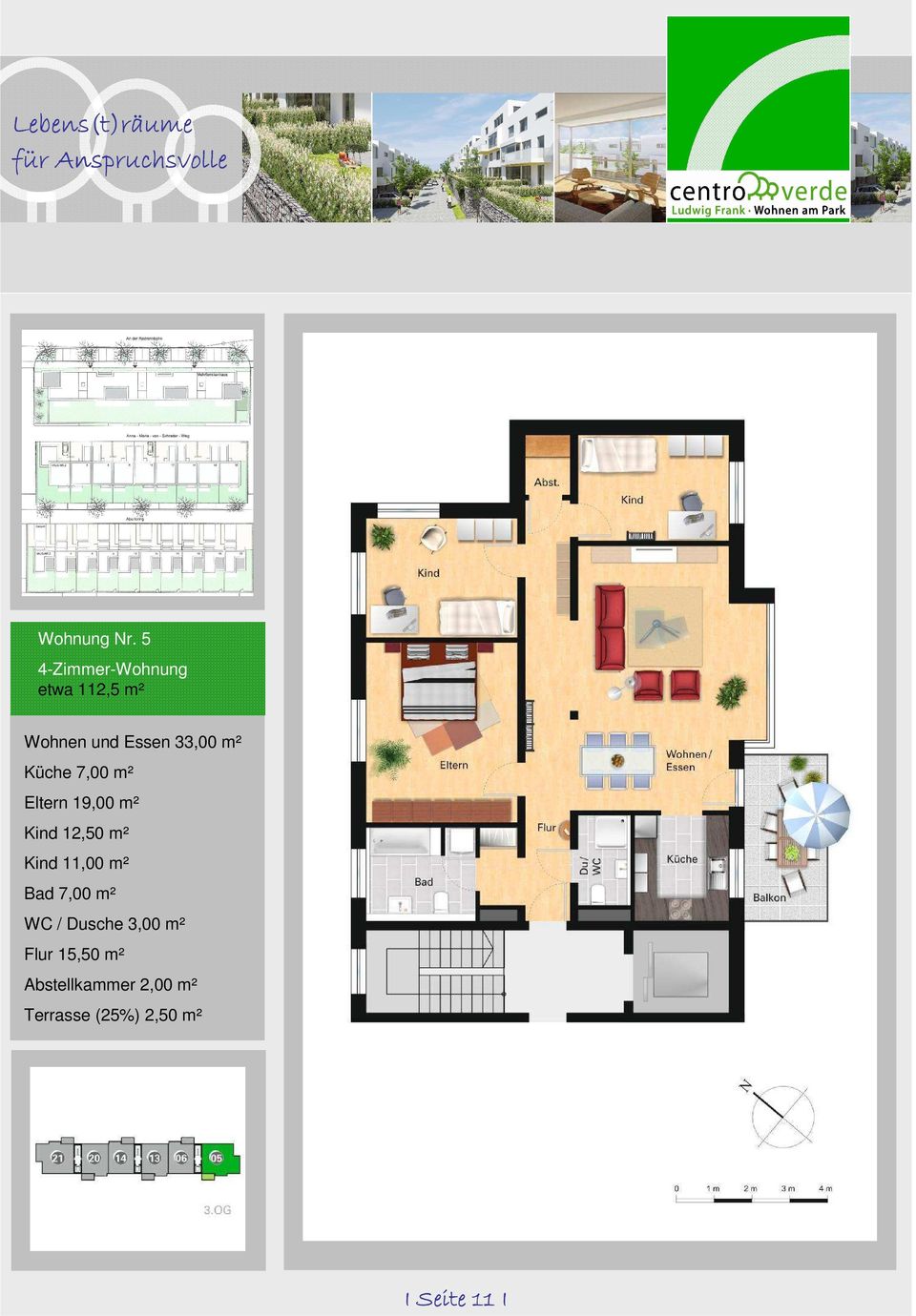 Küche 7,00 m² Eltern 19,00 m² Kind 12,50 m² Kind 11,00 m²