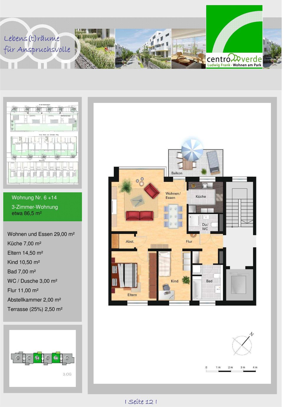 29,00 m² Küche 7,00 m² Eltern 14,50 m² Kind 10,50 m² Bad