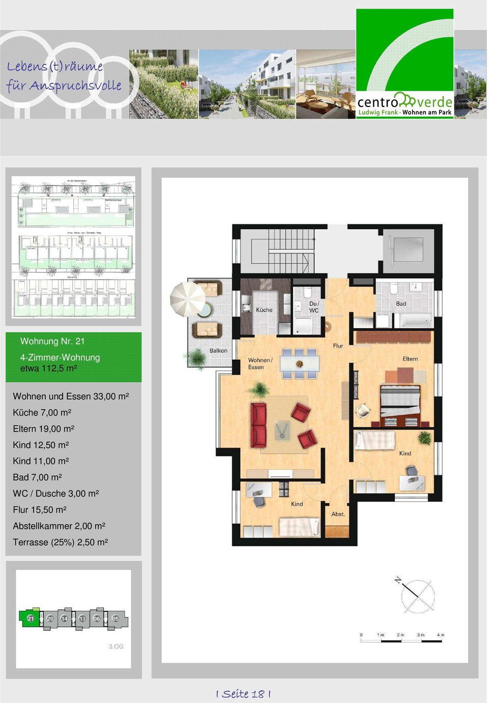 Küche 7,00 m² Eltern 19,00 m² Kind 12,50 m² Kind 11,00 m²