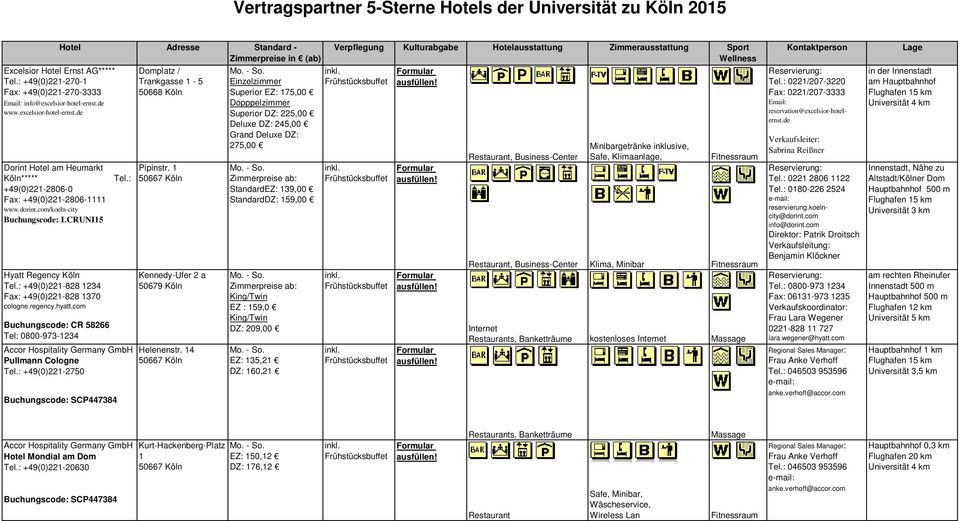 com/koeln-city LCRUNI15 Hyatt Regency Köln Tel.: +49(0)221-828 1234 Fax: +49(0)221-828 1370 cologne.regency.hyatt.com CR 58266 Tel: 0800-973-1234 Pullmann Cologne Tel.