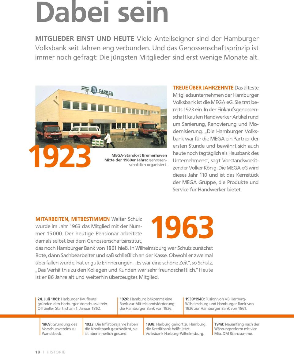 TREUE ÜBER JAHRZEHNTE Das älteste Mitgliedsunternehmen der Hamburger Volksbank ist die MEGA eg. Sie trat bereits 1923 ein.