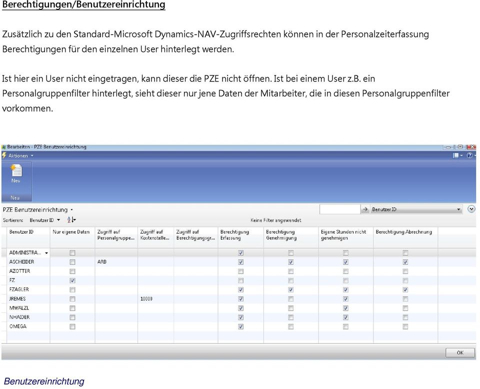 Ist hier ein User nicht eingetragen, kann dieser die PZE nicht öffnen. Ist be