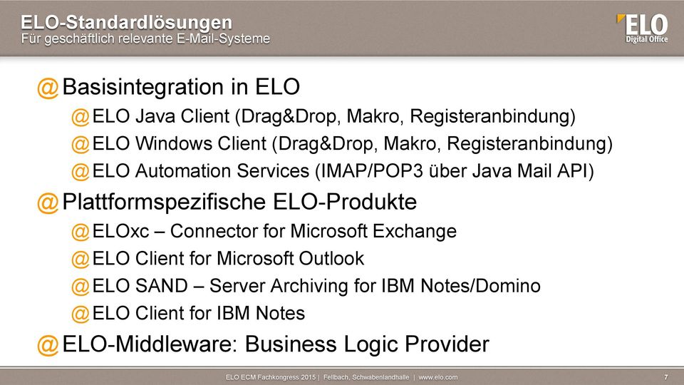 über Java Mail API) @ Plattformspezifische ELO-Produkte @ ELOxc Connector for Microsoft Exchange @ ELO Client for