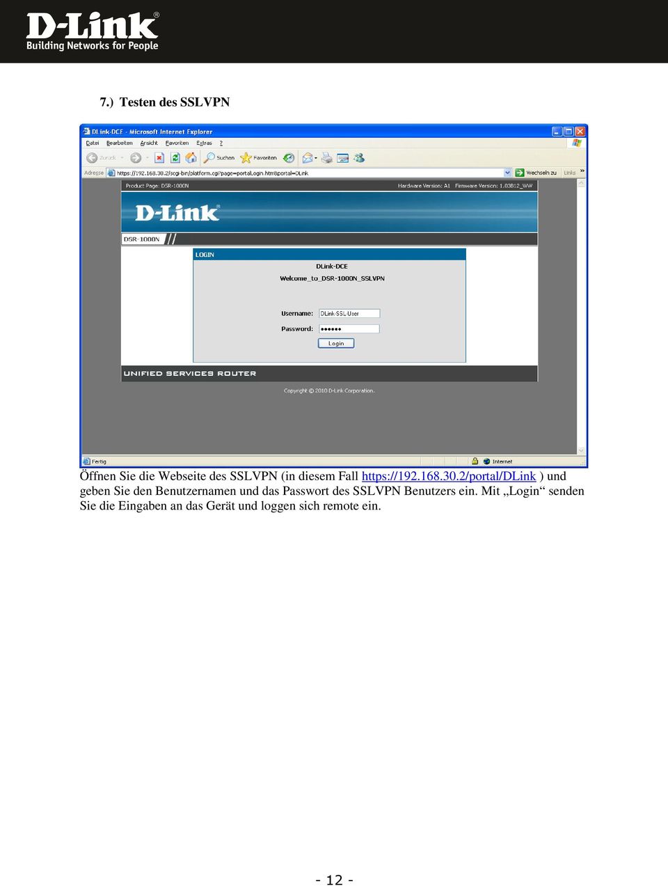 2/portal/dlink ) und geben Sie den Benutzernamen und das Passwort