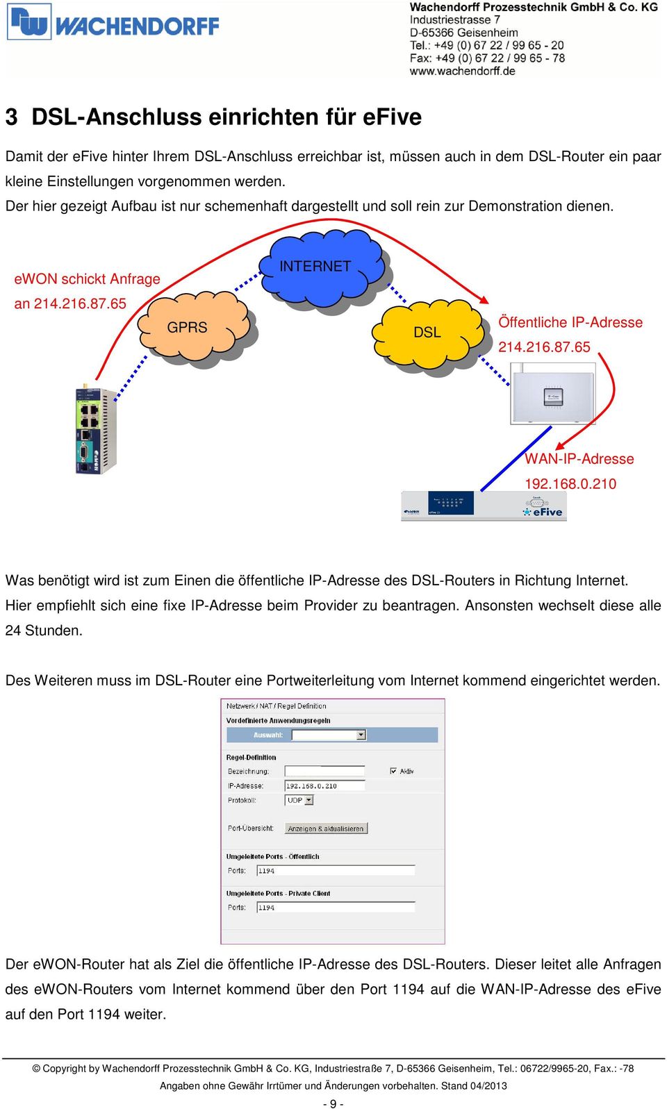 168.0.210 Was benötigt wird ist zum Einen die öffentliche IP-Adresse des DSL-Routers in Richtung Internet. Hier empfiehlt sich eine fixe IP-Adresse beim Provider zu beantragen.