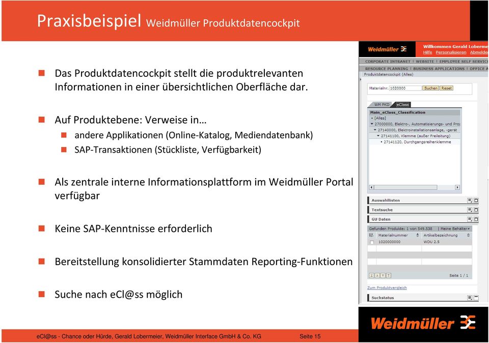 Auf Produktebene: Verweise in andere Applikationen (Online Katalog, Mediendatenbank) SAP Transaktionen (Stückliste,