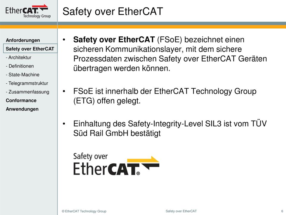 FSoE ist innerhalb der EtherCAT Technology Group (ETG) offen gelegt.