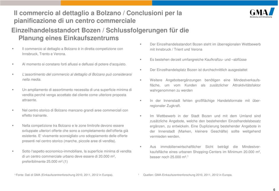 L assortimento del commercio al dettaglio di Bolzano può considerarsi nella media.