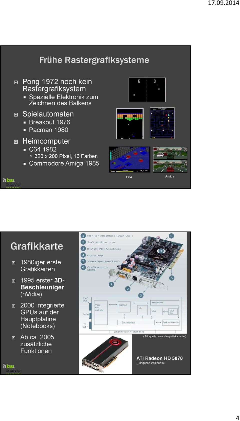 Grafikkarten 1995 erster 3D- Beschleuniger (nvidia) 2000 integrierte GPUs auf der Hauptplatine (Notebooks) Ab