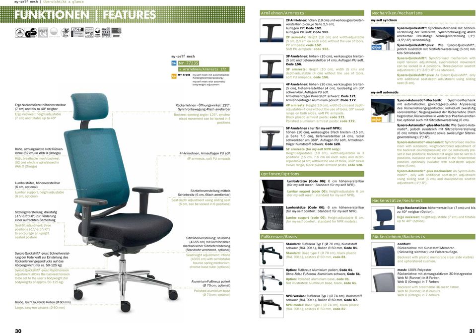 height-adjustable (6 cm, optional) Sitzneigeverstellung: dreistufig (-1 /-3,5 /-6 ) zur Förderung einer aufrechten Sitzhaltung Seat-tilt adjustment: three positions (-1 /-3.