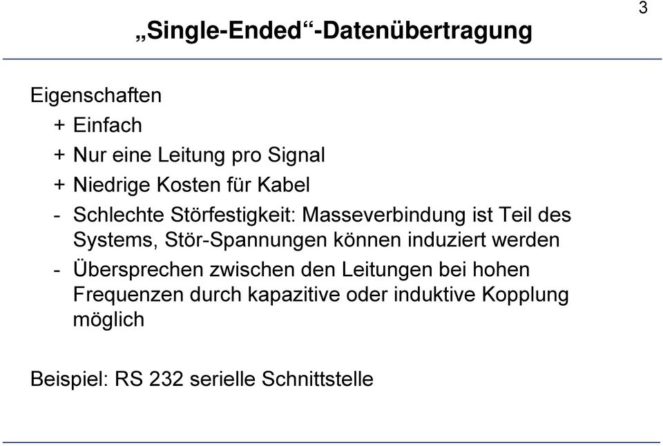 Stör-Spannungen können induziert werden - Übersprechen zwischen den Leitungen bei hohen