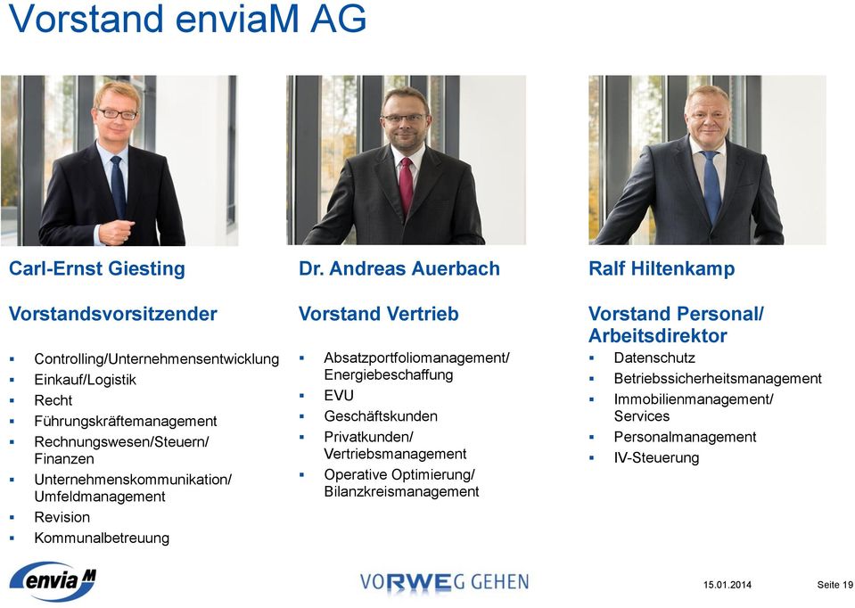 Andreas Auerbach Vorstand Vertrieb Absatzportfoliomanagement/ Energiebeschaffung EVU Geschäftskunden Privatkunden/ Vertriebsmanagement Operative
