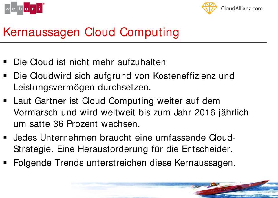 Laut Gartner ist Cloud Computing weiter auf dem Vormarsch und wird weltweit bis zum Jahr 2016 jährlich um