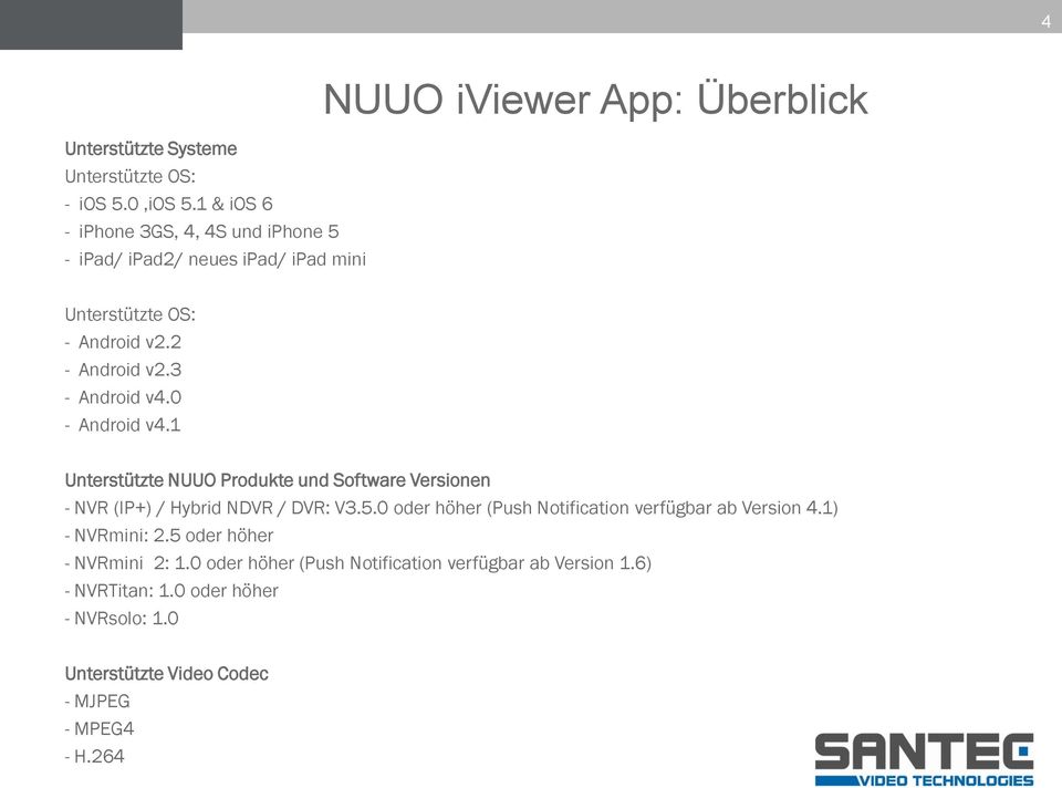 2 - Android v2.3 - Android v4.0 - Android v4.1 Unterstützte NUUO Produkte und Software Versionen - NVR (IP+) / Hybrid NDVR / DVR: V3.5.