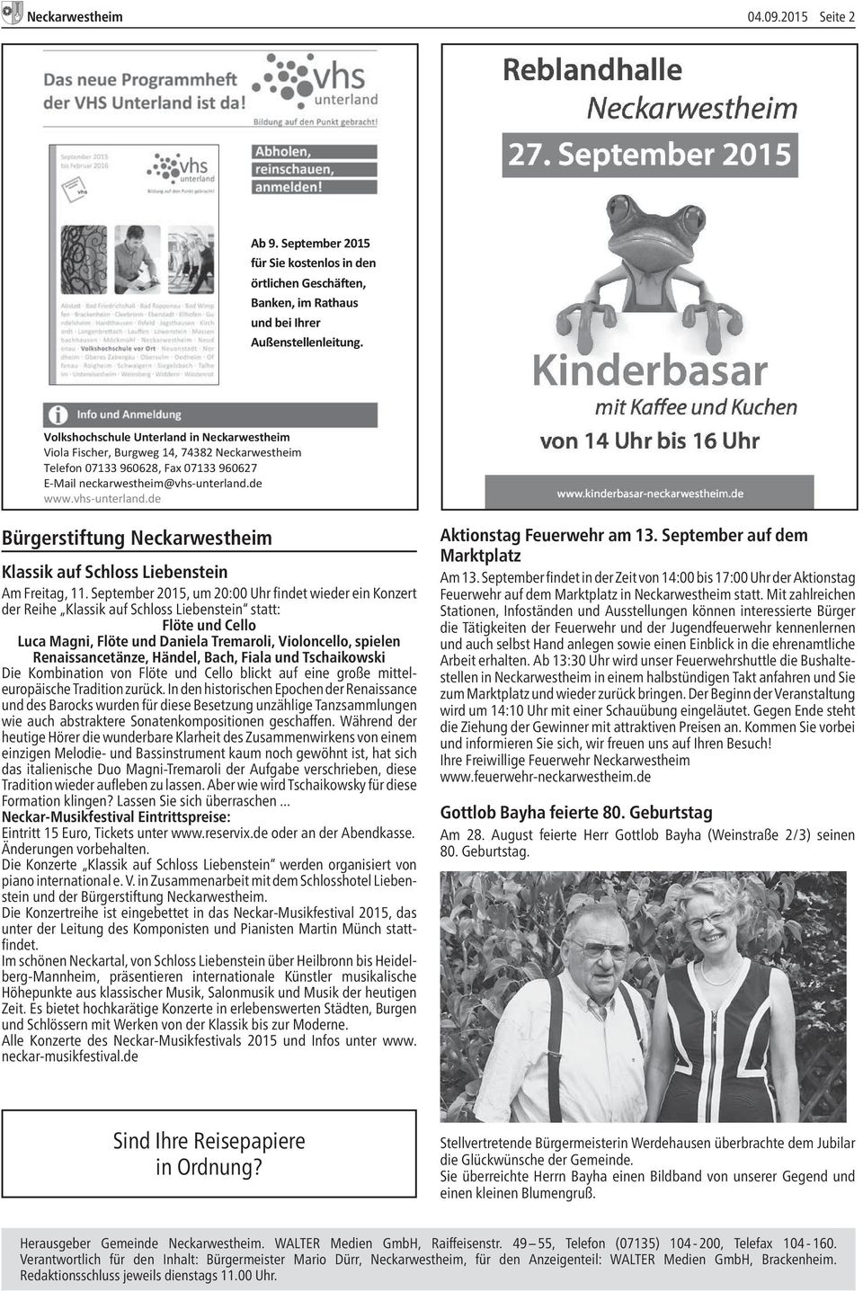 de www.vhs- unterland.de Bürgerstiftung Neckarwestheim Klassik auf Schloss Liebenstein Am Freitag, 11.
