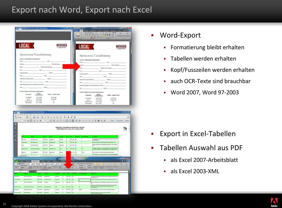 OCR-Texte sind brauchbar Word 2007, Word 97-2003 Export in