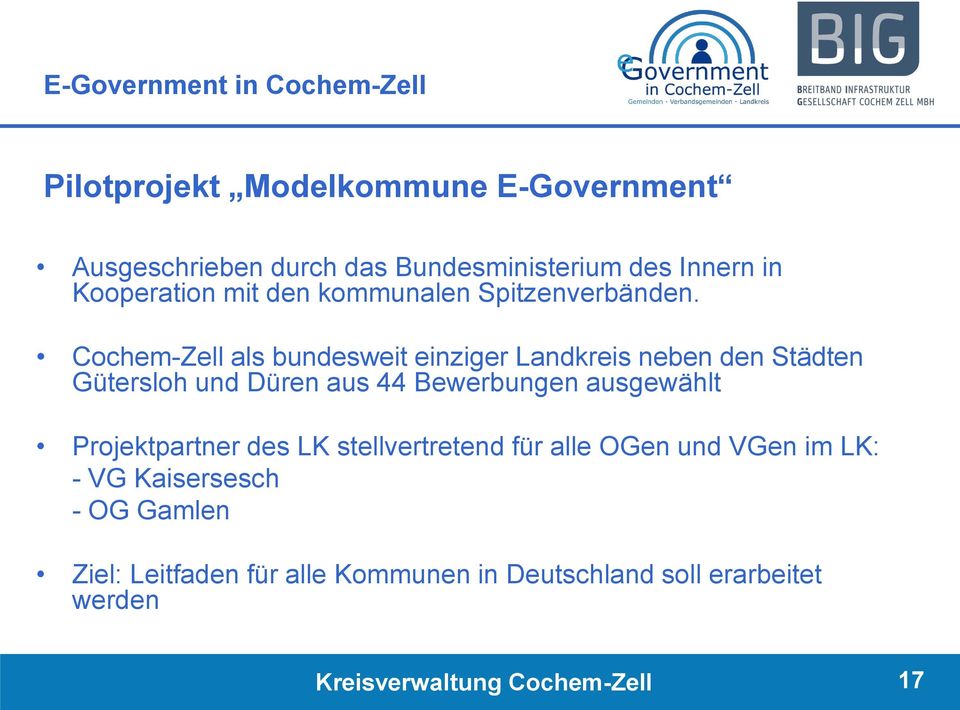 Cochem-Zell als bundesweit einziger Landkreis neben den Städten Gütersloh und Düren aus 44 Bewerbungen ausgewählt