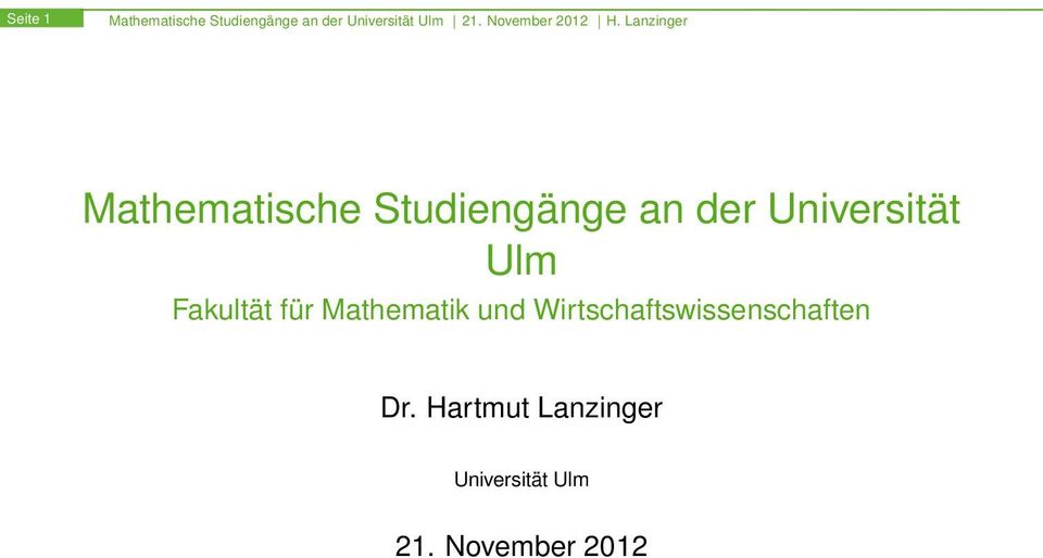 Lanzinger Mathematische Studiengänge an der Universität Ulm