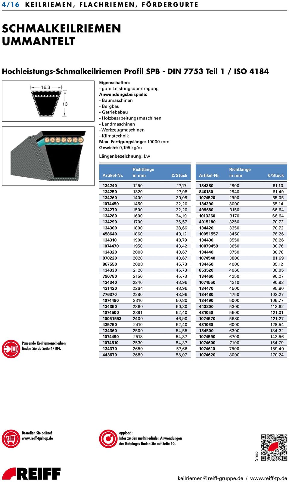 A Keilriemen Profil 13 mm DIN 2215 von 2000 mm bis 5000 mm 