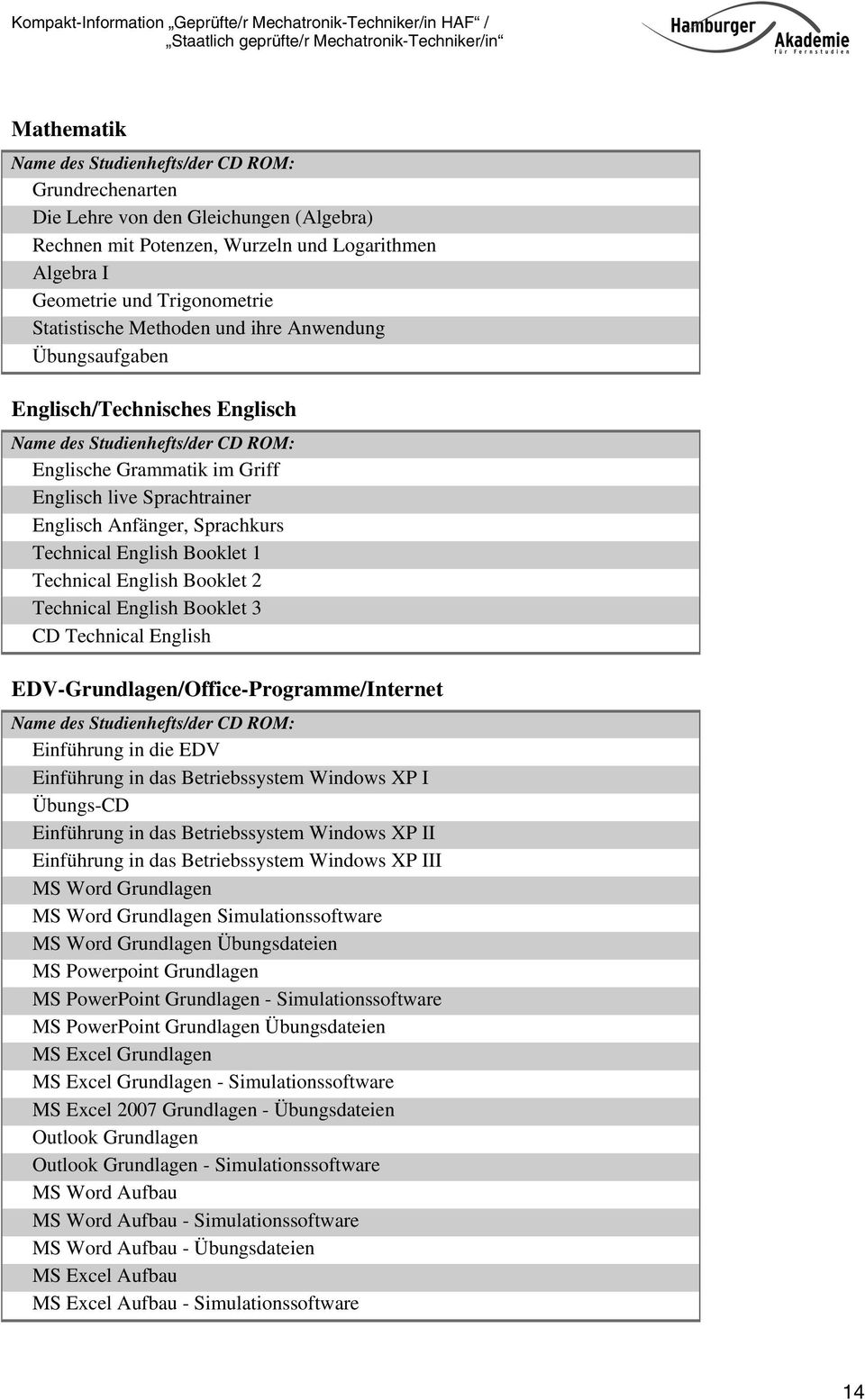English Booklet 3 CD Technical English EDV-Grundlagen/Office-Programme/Internet Einführung in die EDV Einführung in das Betriebssystem Windows XP I Übungs-CD Einführung in das Betriebssystem Windows