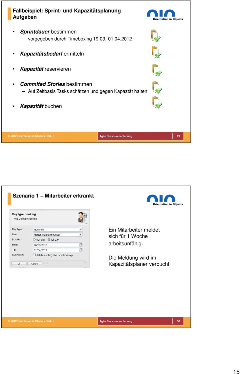 2012 Kapazitätsbedarf ermitteln Kapazität reservieren Commited Stories bestimmen Auf Zeitbasis Tasks