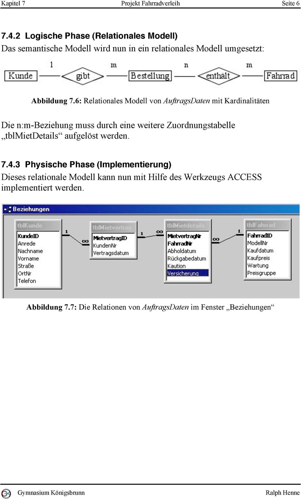 6: Relationales Modell von AuftragsDaten mit Kardinalitäten Die n:m-beziehung muss durch eine weitere Zuordnungstabelle