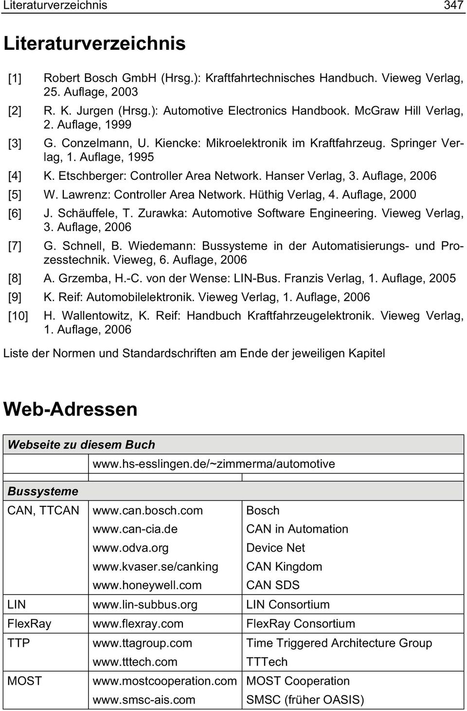 Auflage, 2006 [5] W. Lawrenz: Controller Area Network. Hüthig Verlag, 4. Auflage, 2000 [6] J. Schäuffele, T. Zurawka: Automotive Software Engineering. Vieweg Verlag, 3. Auflage, 2006 [7] G.