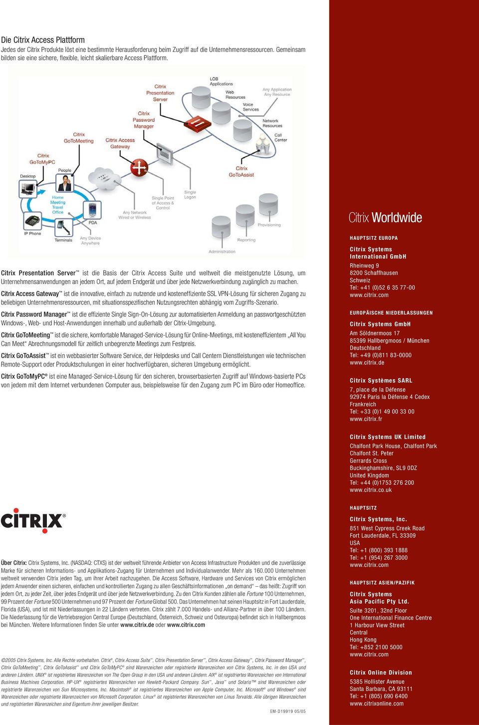 Citrix Worldwide HAUPTSITZ EUROPA Citrix Presentation Server ist die Basis der Citrix Access Suite und weltweit die meistgenutzte Lösung, um Unternehmensanwendungen an jedem Ort, auf jedem Endgerät