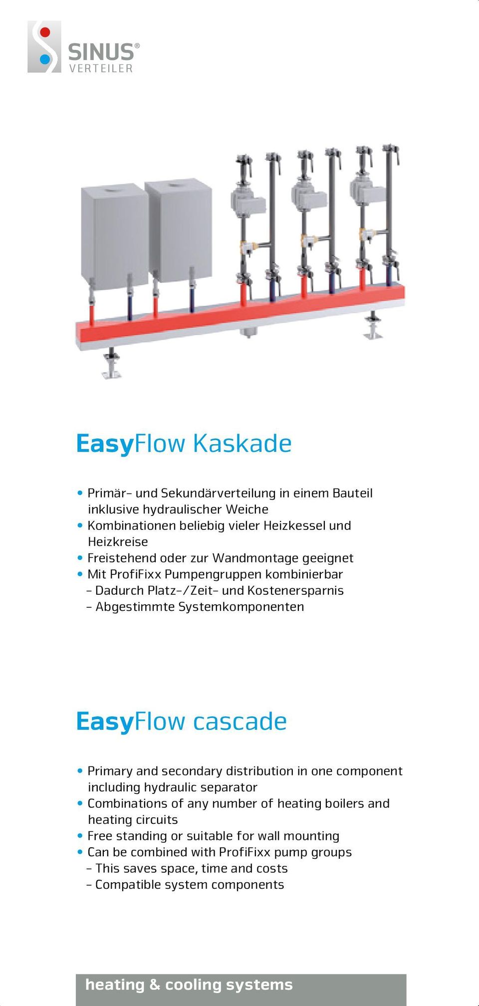 Systemkomponenten EasyFlow cascade Primary and secondary distribution in one component including hydraulic separator Combinations of any number of heating