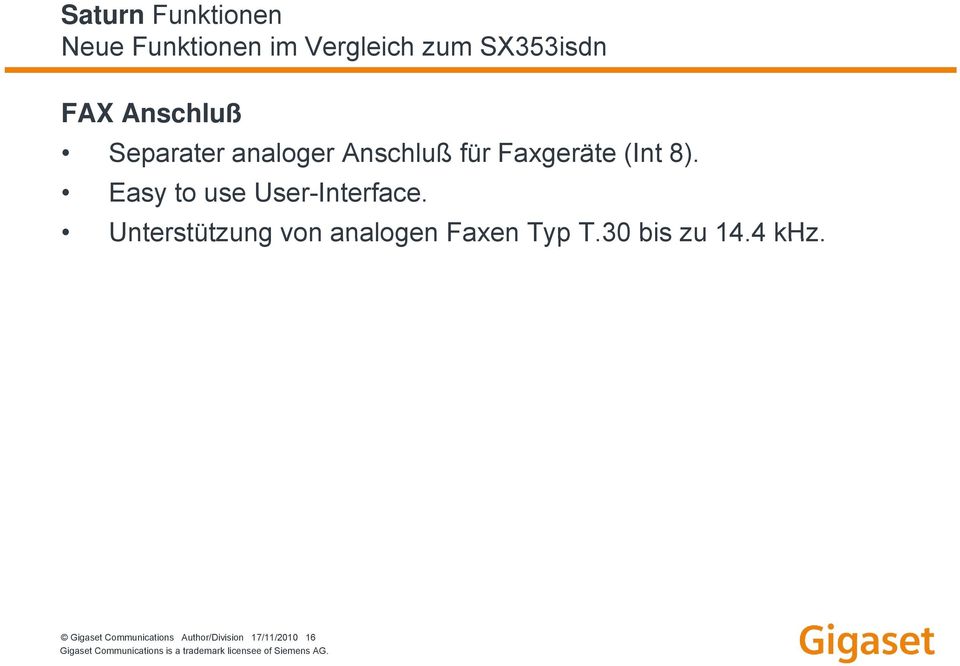 Unterstützung von analogen Faxen Typ T.