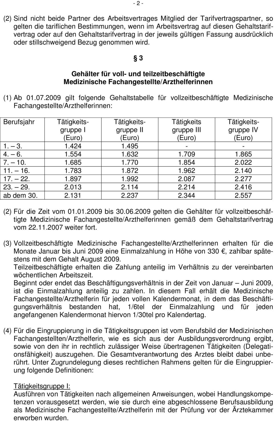 3 Gehälter für voll- und teilzeitbeschäftigte Medizinische Fachangestellte/Arzthelferinnen (1) Ab 01.07.