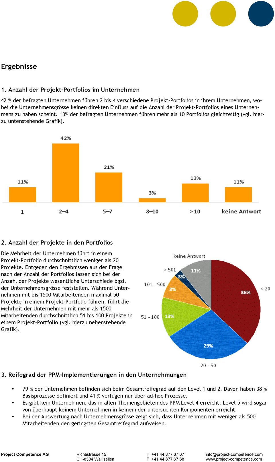 auf die Anzahl der Projekt-Portfolios eines Unternehmens zu haben scheint. 13% der befragten Unternehmen führen mehr als 10 Portfolios gleichzeitig (vgl. hierzu untenstehende Grafik). 2.